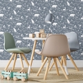 tapeta forest animals blue - tapety dla dzieci
