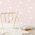 tapeta forest animals pink - tapety dla dzieci