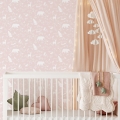 tapeta forest animals pink - tapety dla dzieci