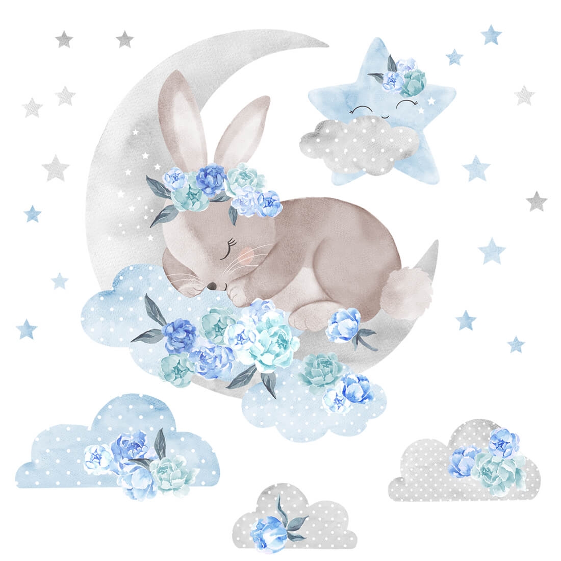 blue sleeping rabbit | wall sticker. children's wall decals. room decorations