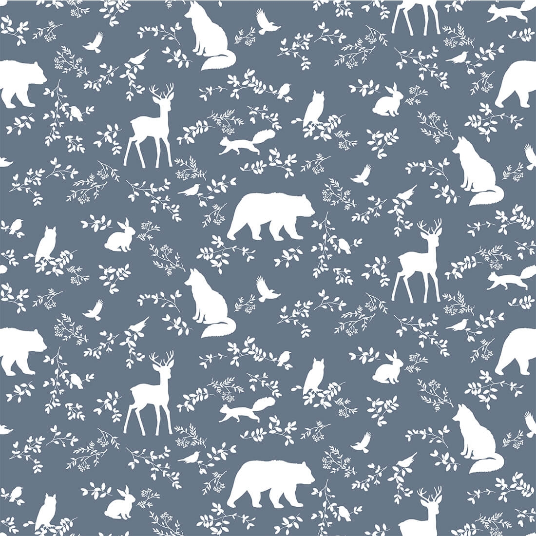 tapeta forest animals blue - tapety dla dzieci