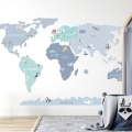 world map blue | sticker. children's wall decals. room decorations