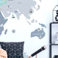 world map blue | sticker. children's wall decals. room decorations