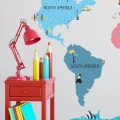 world map colorful | sticker. children's wall decals. room decorations