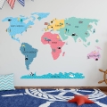 world map colorful | sticker. children's wall decals. room decorations