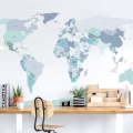 world political map blue | sticker. children's wall decals. room decorations