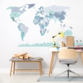 world political map blue | sticker. children's wall decals. room decorations