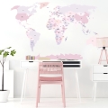 world political map pink | sticker. children's wall decals. room decorations