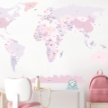 world political map pink | sticker. children's wall decals. room decorations