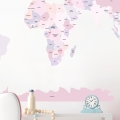 world political map pink | sticker. children's wall decals. room decorations