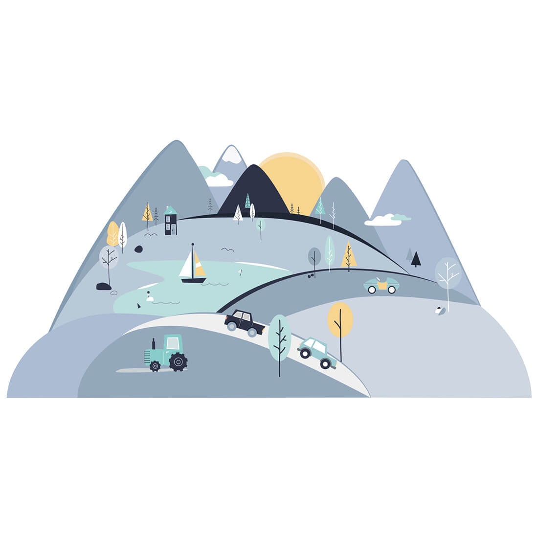 góry niebieskie | naklejka. naklejka dla dzieci. dekoracje pokoju