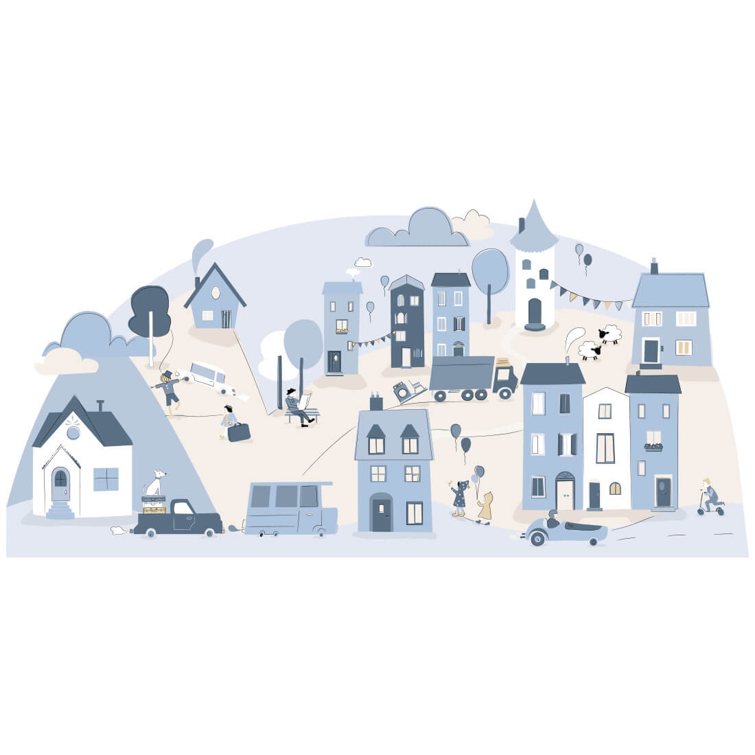 miasteczko błękitne | naklejka. naklejka dla dzieci. dekoracje pokoju