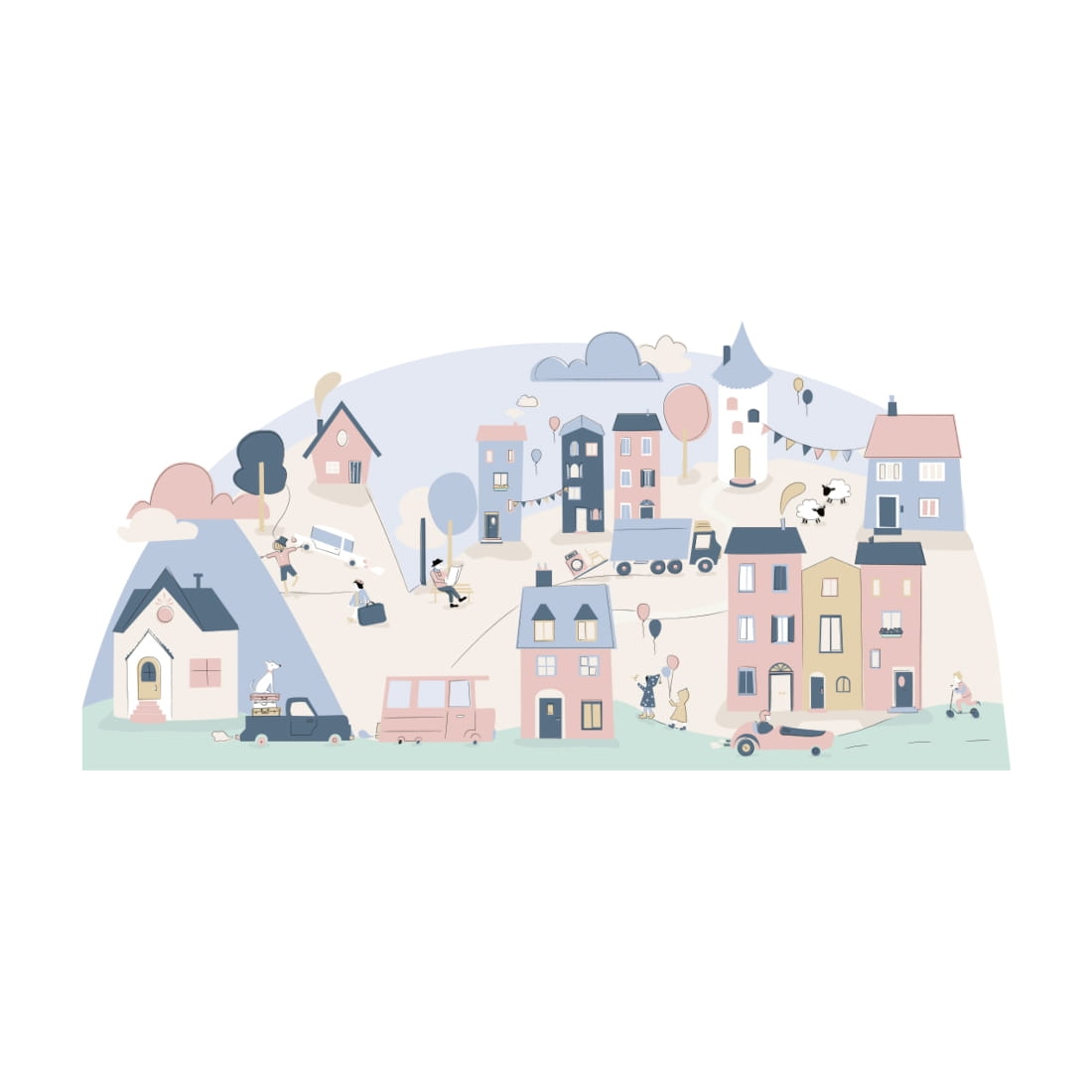 miasteczko różowe | naklejka. naklejka dla dzieci. dekoracje pokoju