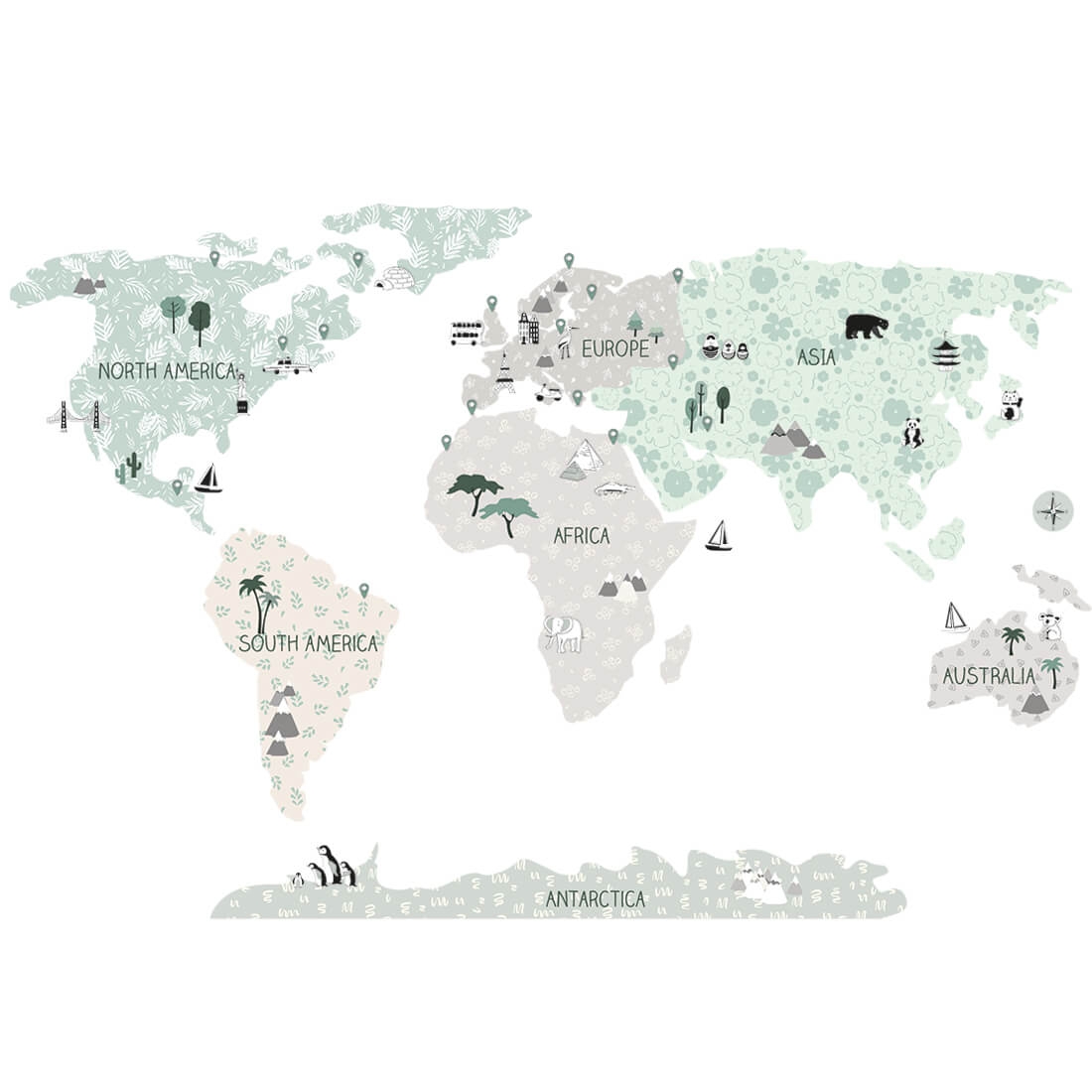 world map tropic sand | sticker. children's wall decals. room decorations