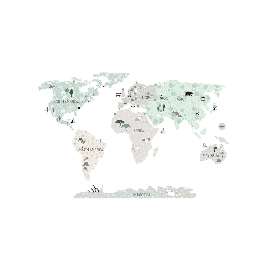 world map tropic sand | sticker. children's wall decals. room decorations