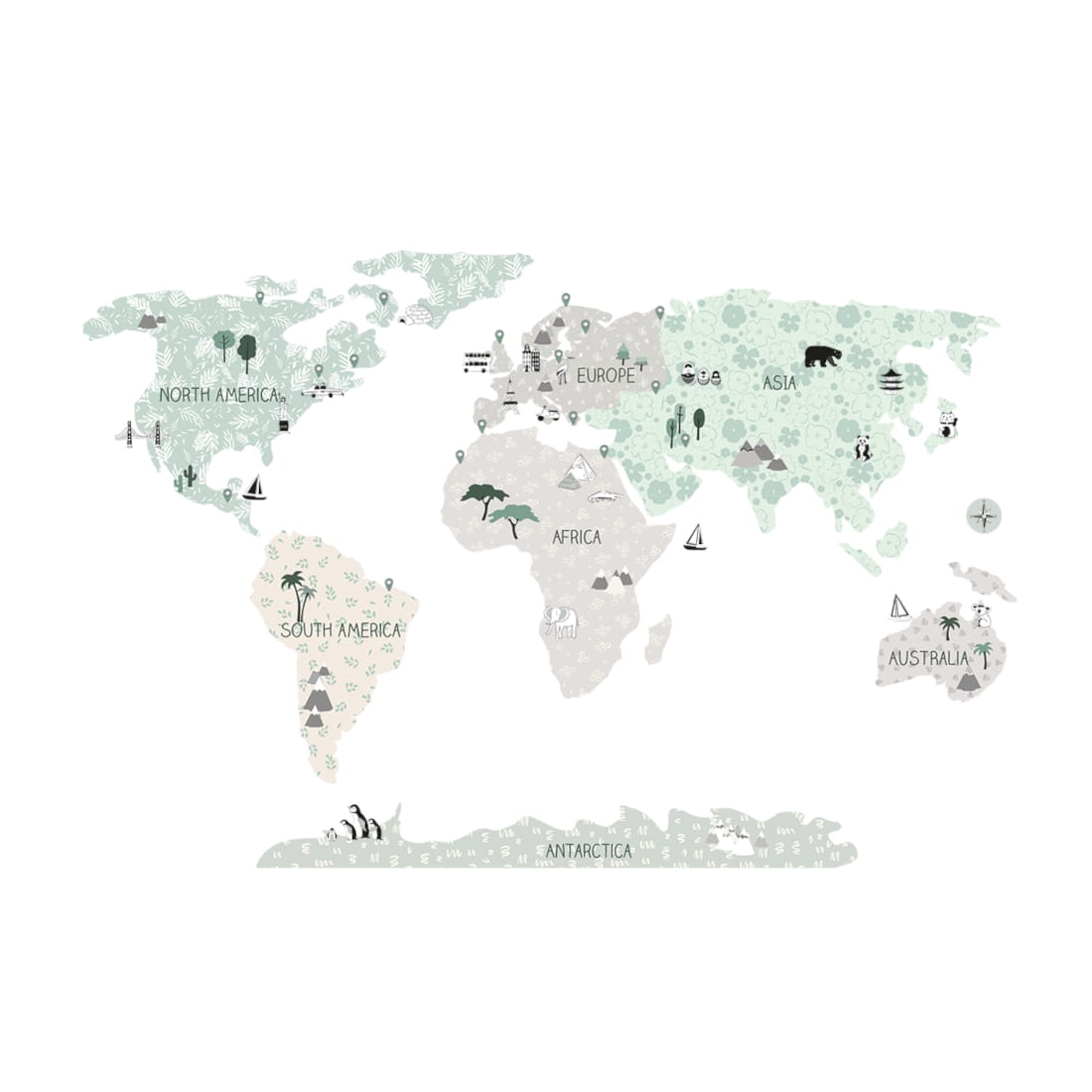 world map tropic sand | sticker. children's wall decals. room decorations