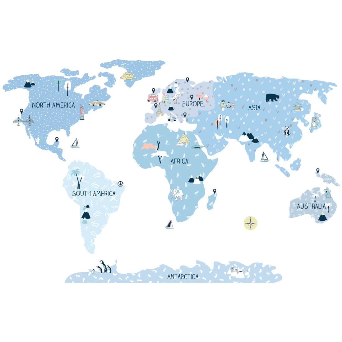 world map ice cold | sticker. children's wall decals. room decorations