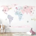 world map pink | sticker. children's wall decals. room decorations