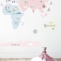 world map pink | sticker. children's wall decals. room decorations