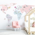 world map pink | sticker. children's wall decals. room decorations