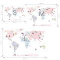 world map pink | sticker. children's wall decals. room decorations