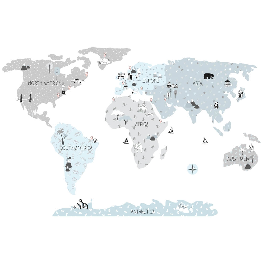 world map ice cold | sticker. children's wall decals. room decorations
