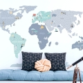 world map blue | sticker. children's wall decals. room decorations