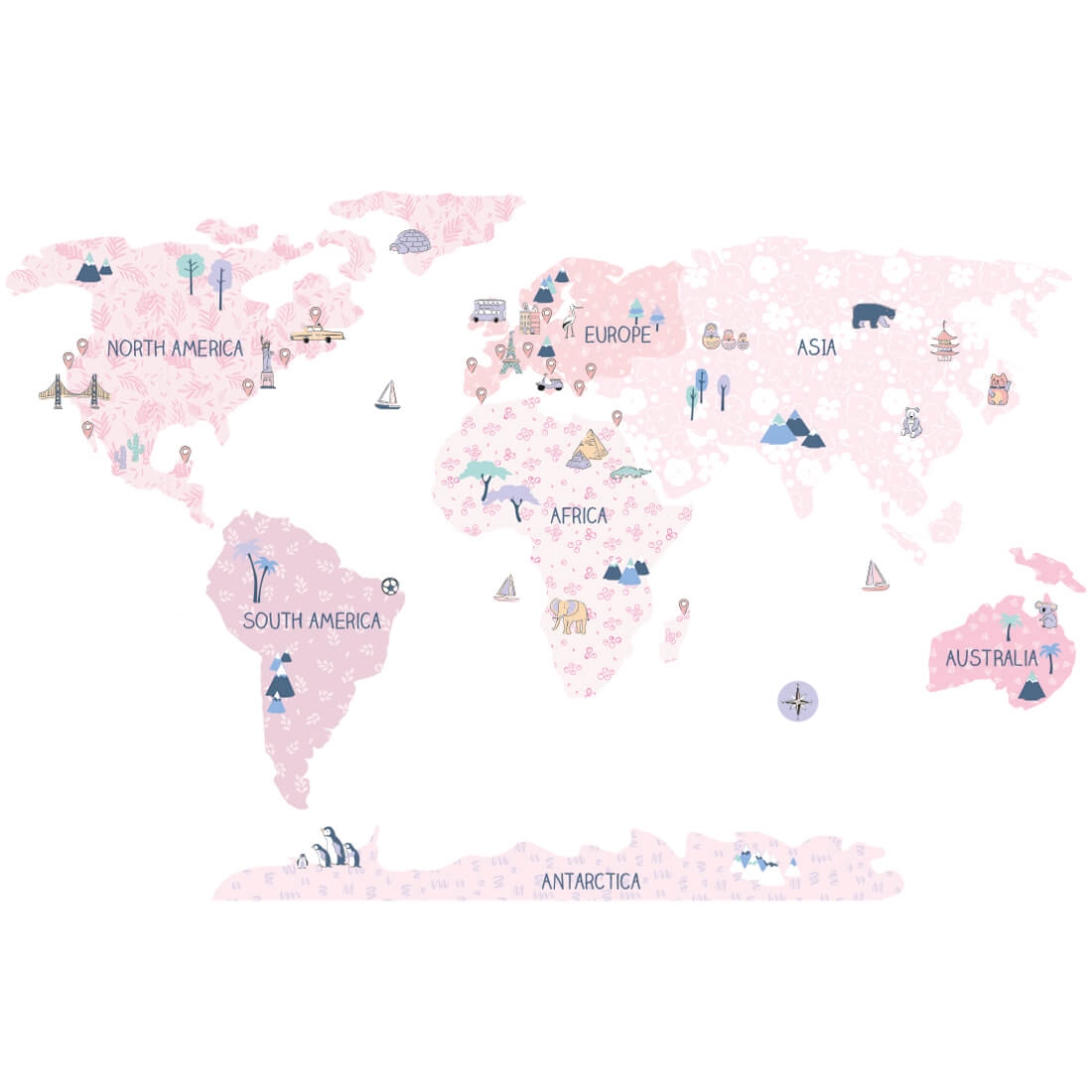 world map spring | sticker. children's wall decals. room decorations