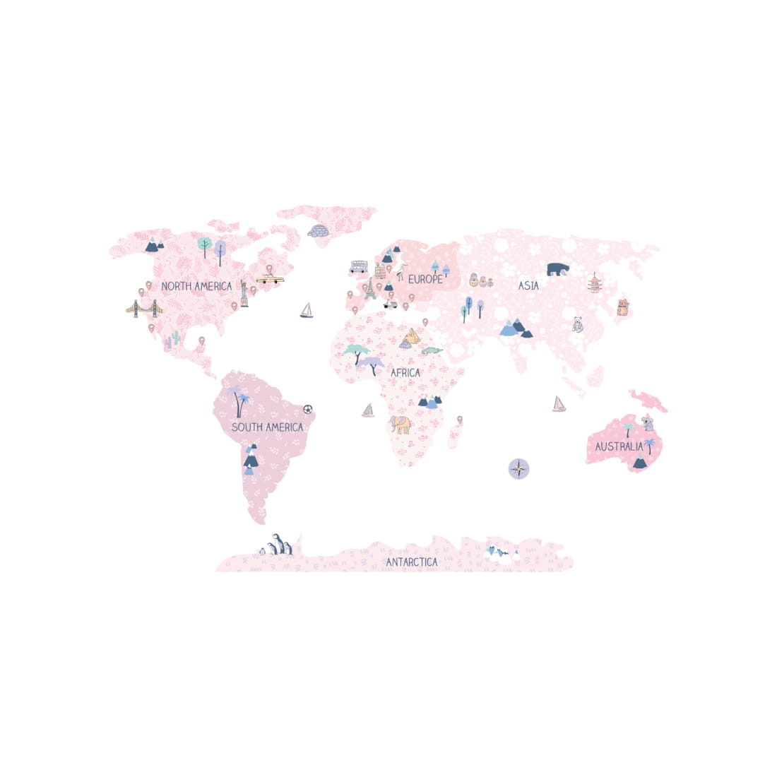 world map spring | sticker. children's wall decals. room decorations