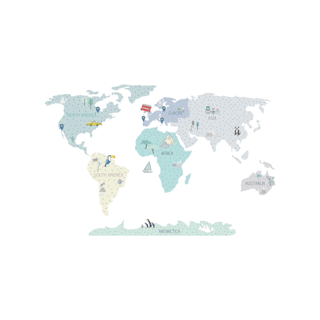 world map mint | sticker. children's wall decals. room decorations