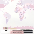 world political map pink | sticker. children's wall decals. room decorations