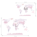 world political map pink | sticker. children's wall decals. room decorations