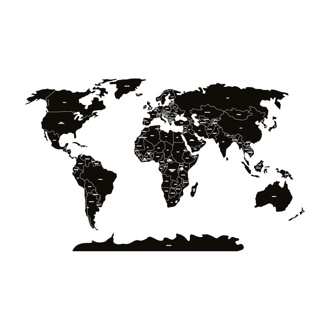 world political map black | sticker. children's wall decals. room decorations