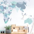 world political map blue | sticker. children's wall decals. room decorations