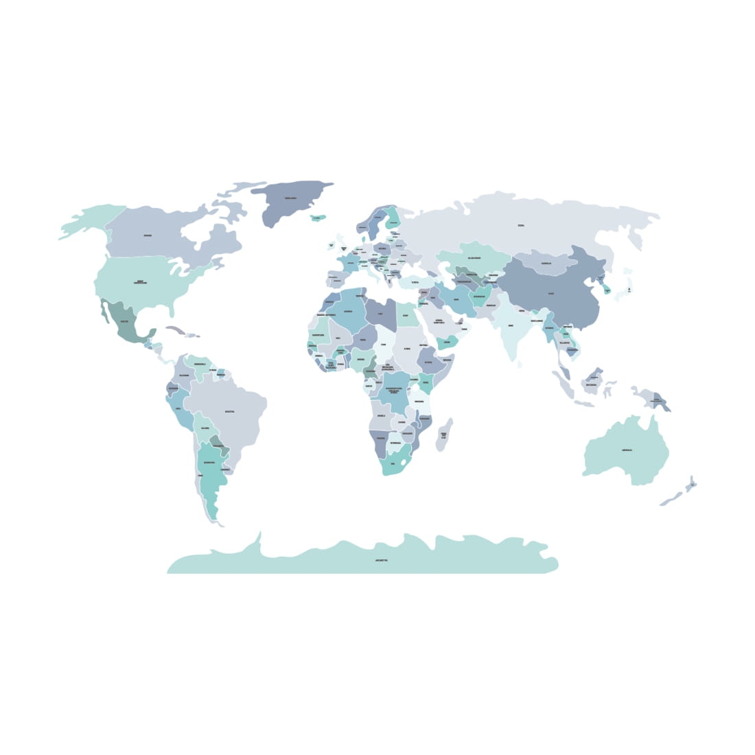 world political map blue | sticker. children's wall decals. room decorations