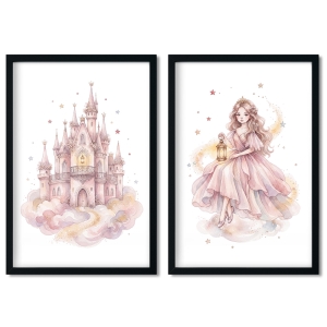 poster | 2 x children's poster set princess Celestia and magic castle