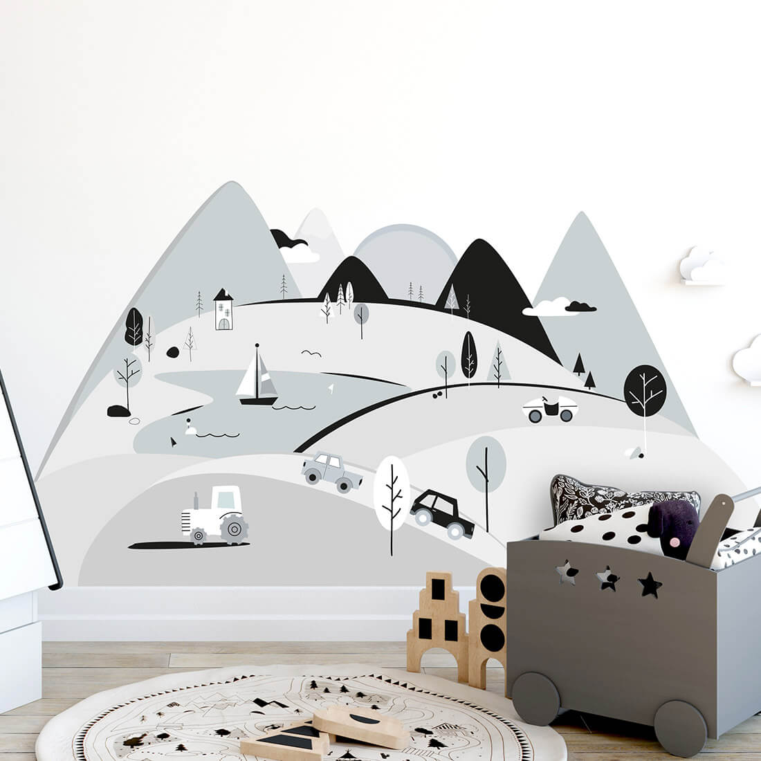 mountains grey | sticker. child's wall decal. room decorations