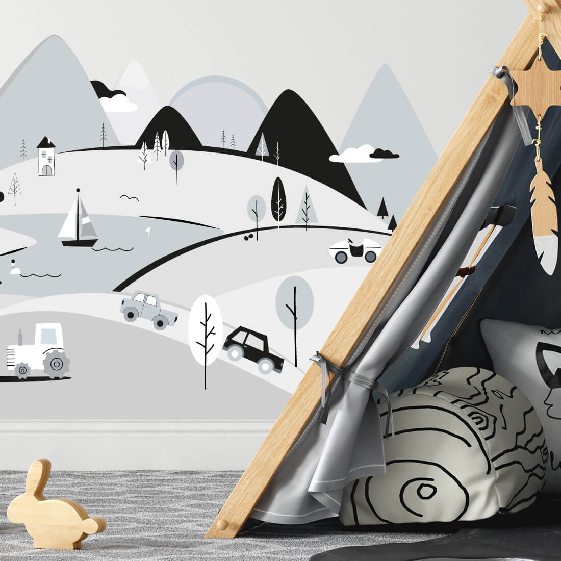 mountains grey | sticker. child's wall decal. room decorations