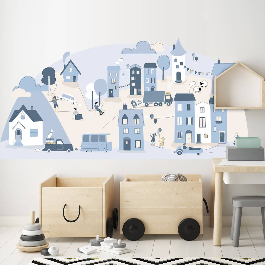 light blue small town | sticker. child's wall decal. room decorations