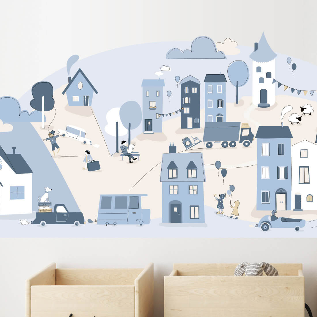 light blue small town | sticker. child's wall decal. room decorations