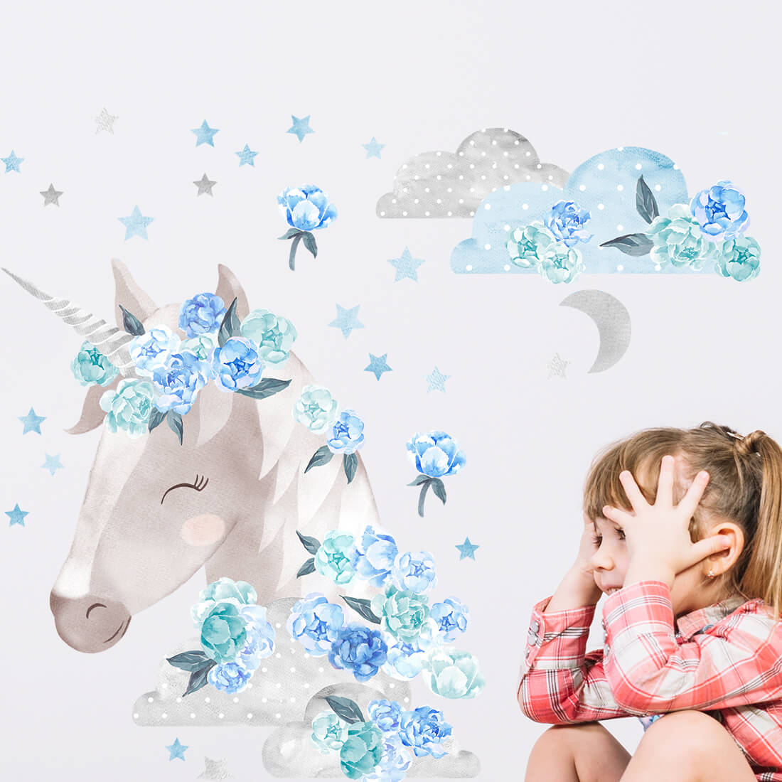 blaues einhorn | aufkleber. Aufkleber für Kinder. Raumdekorationen