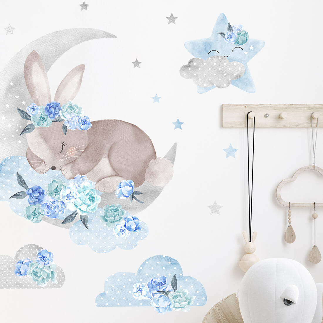 blue sleeping rabbit | sticker. child's wall decal. room decorations
