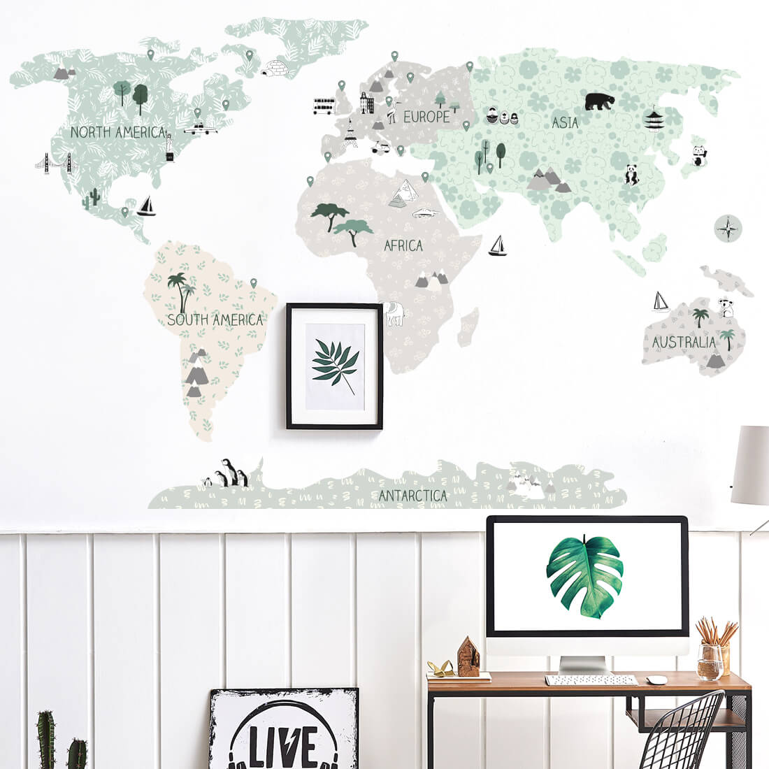 world map tropic sand | sticker. child's wall decal. room decorations