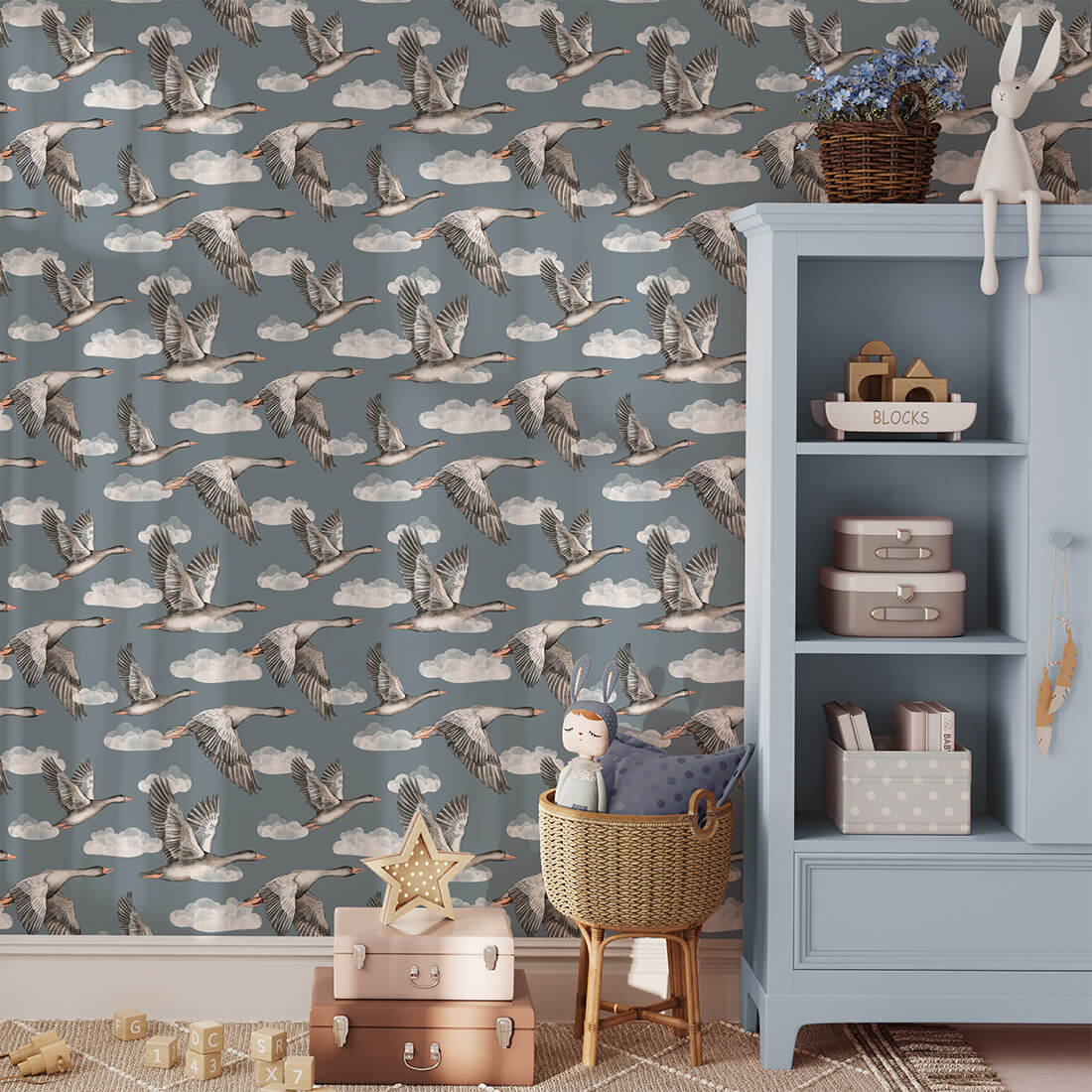 geese wallpaper / geese-themed wallpaper / children's wallpaper / pastelowe love wallpaper